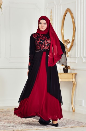 Robe de Soirée a Paillette 7959-02 Noir Bordeaux 7959-02