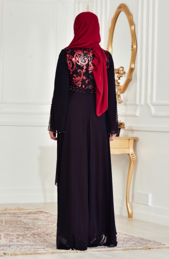 Robe de Soirée a Paillette 7959-02 Noir Bordeaux 7959-02