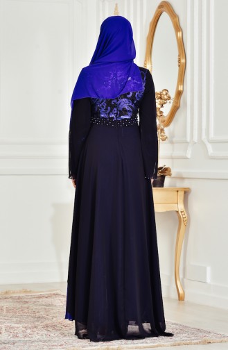 Robe de Soirée a Paillette 7959-04 Noir Bleu Roi 7959-04