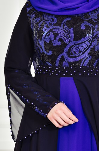 Robe de Soirée a Paillette 7959-04 Noir Bleu Roi 7959-04