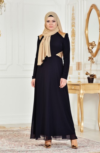 Black Hijab Evening Dress 3386-01
