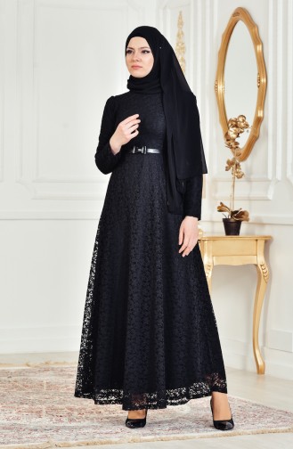 Black Hijab Evening Dress 4041-02