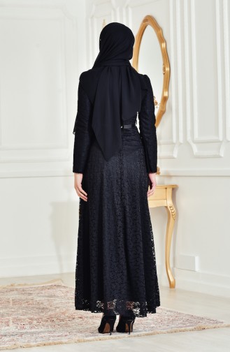Black Hijab Evening Dress 4041-02