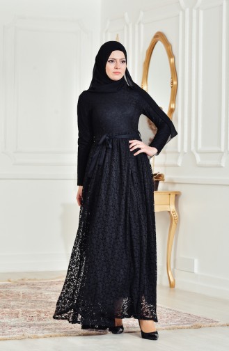 Black Hijab Evening Dress 4138-01