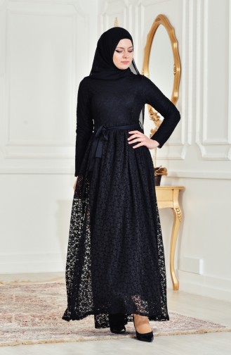 Black Hijab Evening Dress 4138-01