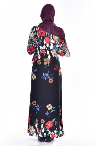 Çiçek Desenli Elbise 9020-04 Siyah