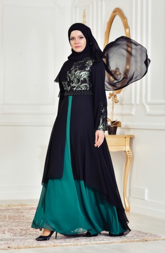 Abendkleid mit Pailetten 7959-03 Schwarz Smaragdgrün 7959-03