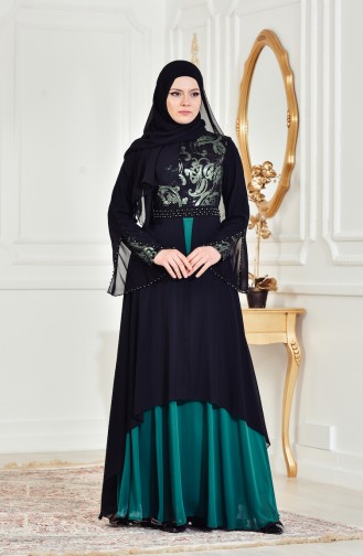 Emerald Green Hijab Evening Dress 7959-03