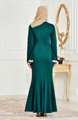 Emerald Green Hijab Evening Dress 3435-05