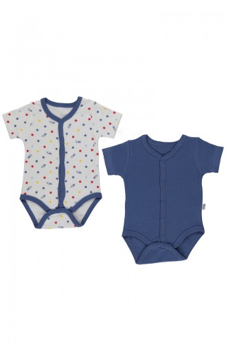 Bebetto Combed Front Snap short sleeve Baby Bodysuit 2 Pisces T1376-LACI Navy 1376-LACI
