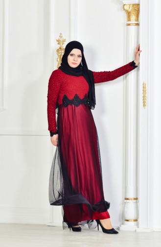 Dantelli Abiye Elbise 3833-05 Bordo