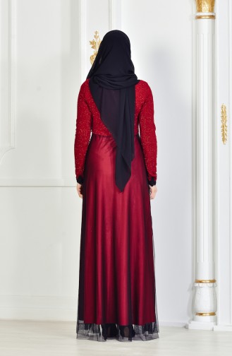Dantelli Abiye Elbise 3833-05 Bordo