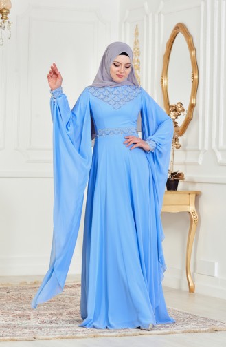 Ice Blue Hijab Evening Dress 8211-02