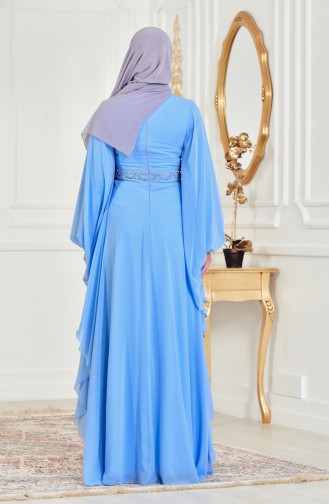 Robe de Soirée avec Perles et Pierre 8211-02 Bleu Glacé 8211-02