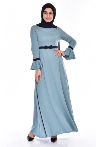 İspanyol Kol Garnili Elbise 0039-02 Çağla Yeşili