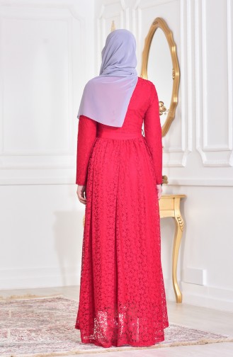 Dantelli Abiye Elbise 4138-02 Kırmızı