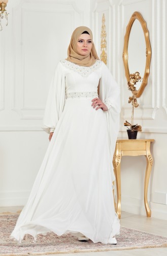 Perlen Abendkleid mit Strassstein 8211-06 Creme 8211-06