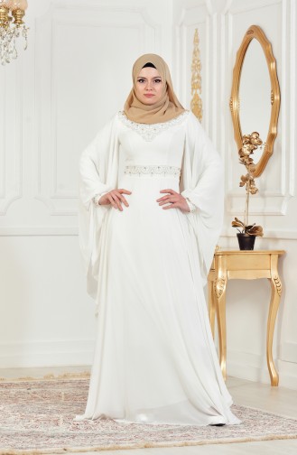 Perlen Abendkleid mit Strassstein 8211-06 Creme 8211-06