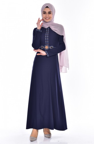 Dunkelblau Hijab Kleider 81547-04