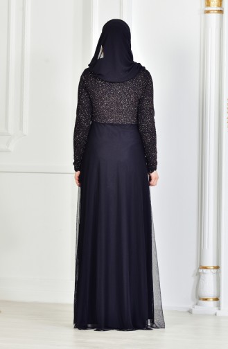 Black Hijab Evening Dress 3833-01