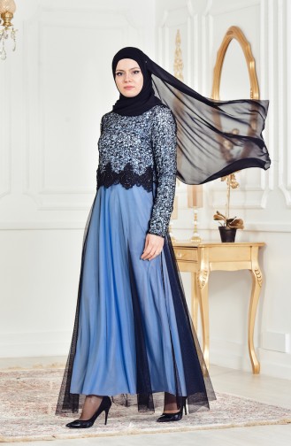 Baby Blue Hijab Evening Dress 3829-05