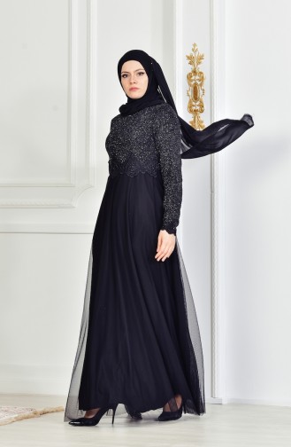 Black Hijab Evening Dress 3833-03