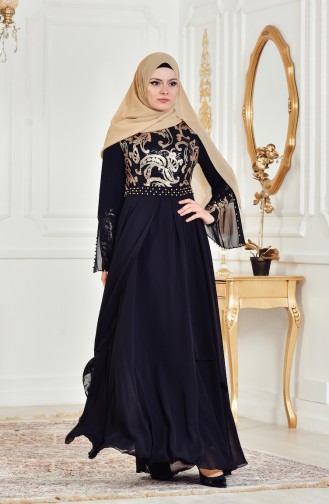 Abendkleid mit Pailetten 7959-01 Schwarz Gold 7959-01