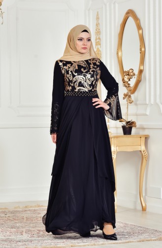 Abendkleid mit Pailetten 7959-01 Schwarz Gold 7959-01