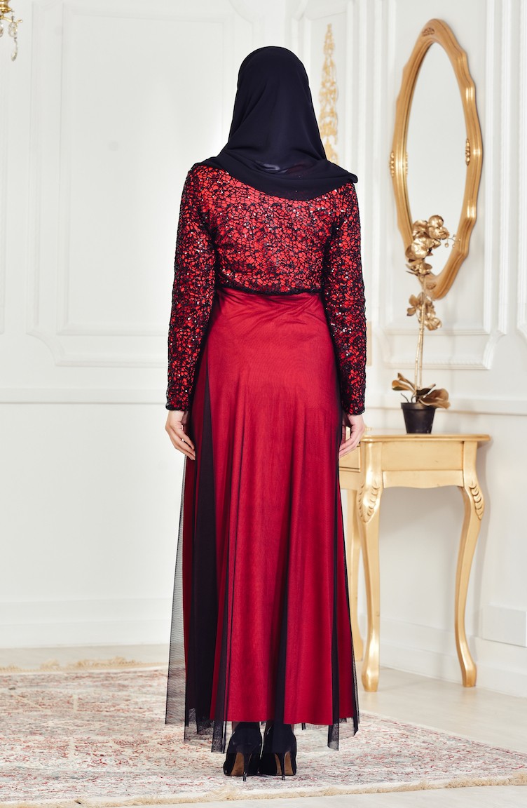 Red Hijab Evening Dress 382904 Sefamerve