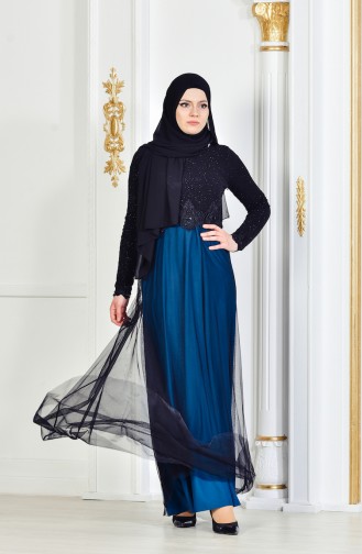 Black Hijab Evening Dress 3833-06