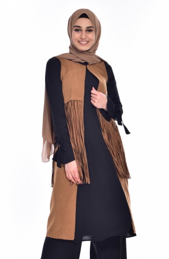 Gilet Daim avec Franges 9285-03 Café au Lait 9285-03