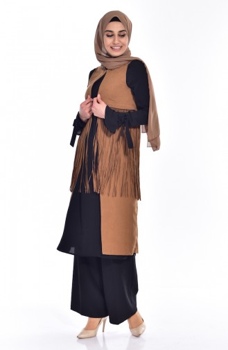 Gilet Daim avec Franges 9285-03 Café au Lait 9285-03