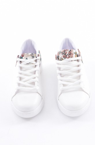 Bayan Çiçekli Ayakkabı 50219-01 Beyaz