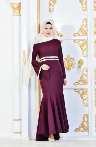 Pullu Abiye Elbise 81540-04 Bordo