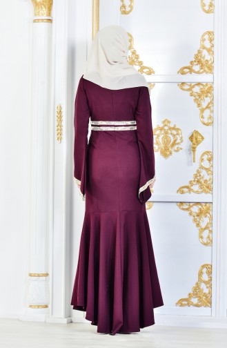 Claret Red Hijab Evening Dress 81540-04