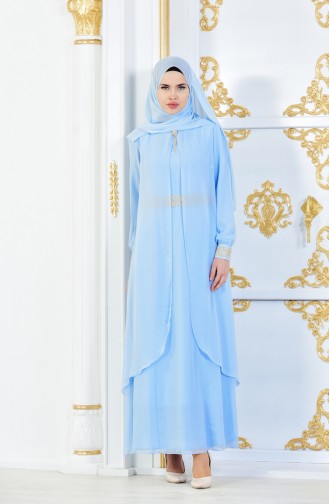 Tesettür Elbise FY 52221-01 Buz Mavi