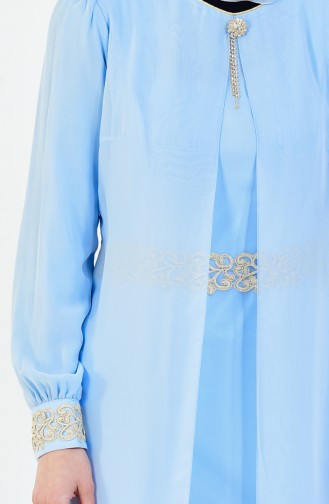 فستان من الشيفون بتفاصيل لامعة 52221-01 لون ازرق فاتح 52221-01