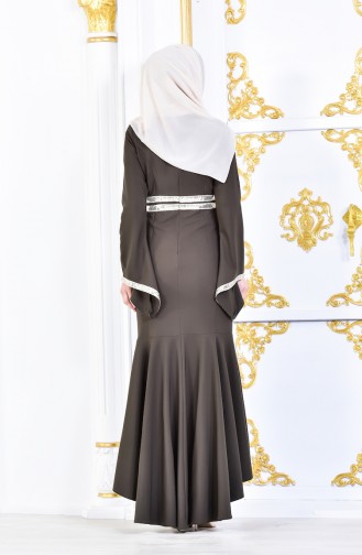 Khaki Hijab Evening Dress 81540-03