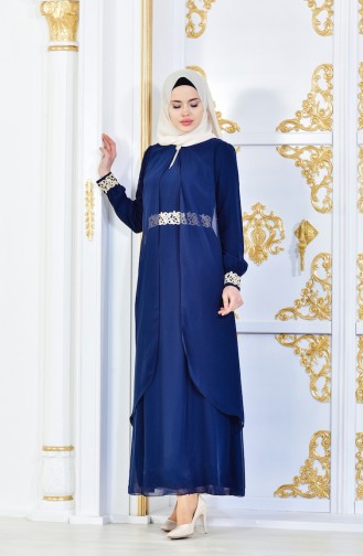 Navy Blue Hijab Dress 52221-05