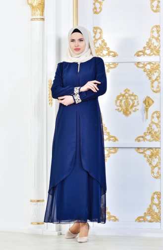 Dunkelblau Hijab Kleider 52221-05