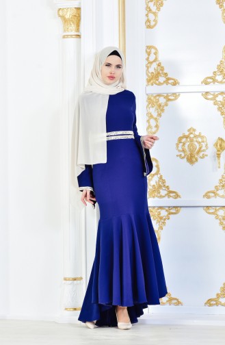 Saxe Hijab Evening Dress 81540-02