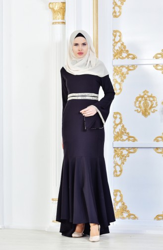 Black Hijab Evening Dress 81540-01