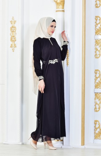 Geschnürtes Kleid aus Chiffon 52221A-03 Schwarz 52221A-03