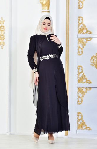 Geschnürtes Kleid aus Chiffon 52221A-03 Schwarz 52221A-03