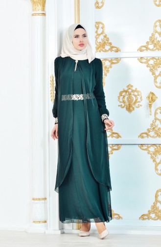 Chiffon Glossy Details Dress 52221-07 Green 52221-07