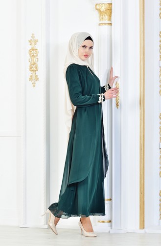 Grün Hijab Kleider 52221A-02