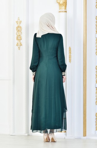 فستان شيفون مطرز لون اخضر 52221A-02
