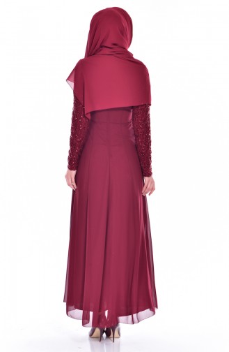 Weinrot Hijab-Abendkleider 52614-03