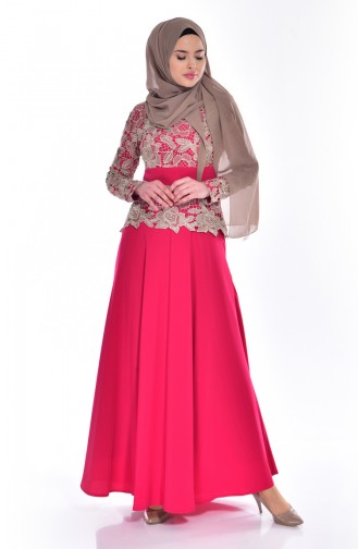 Fuchsia Hijab Evening Dress 1623859-01
