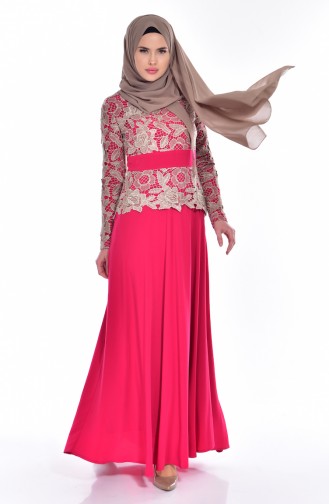 Fuchsia Hijab Evening Dress 1623859-01